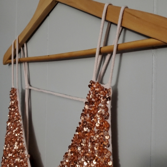 Free People Glitter Girl Sequin Rose Gold Embellished Mini Dress - Picture 13 of 16